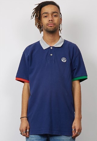 VINTAGE 90'S NORTH SAILS NAVY COLOUR TRIM POLO T-SHIRT