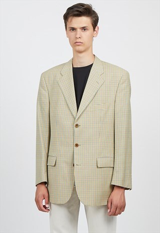 VINTAGE BEIGE NAVY VALENTINO CHECKERED BLAZER JACKET