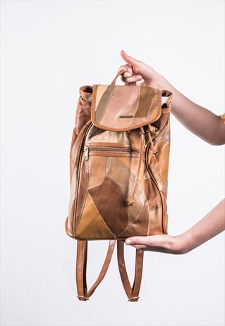 VINTAGE BROWN LEATHER PATCHWORK RUCKSACK