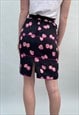 VINTAGE 1980'S BLACK PINK PENCIL FLORAL PENCIL SKIRT LADIES 