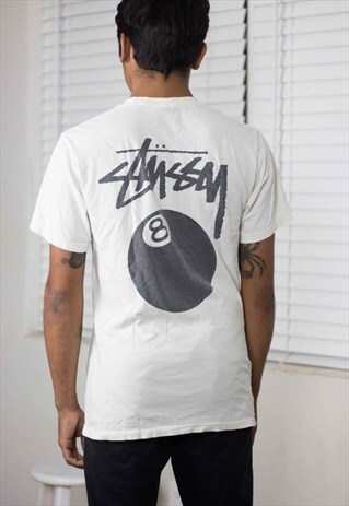 VINTAGE STUSSY T-SHIRT 8 BALL LOGO 90S M 5.9