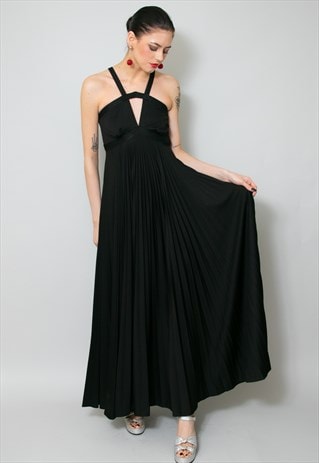 Yvette of Paris 70's Vintage Ladies Black Evening Maxi Dress