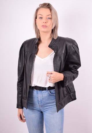 WOMENS VINTAGE FAUX LEATHER JACKET LARGE BLACK 90'S