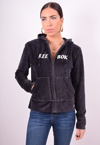 REEBOK WOMENS VINTAGE HOODIE JACKET LARGE BLACK 90'S