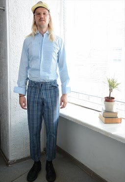 Vintage Blue Checked Unisex Trousers