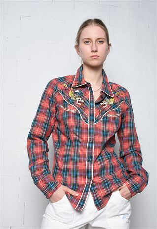 VINTAGE Y2K 00S HILFIGER DENIM CHECKED BLOUSE SHIRT TOP
