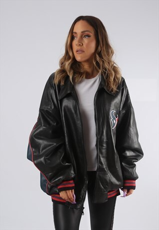 VINTAGE NFL PVC FAUX LEATHER BOMBER JACKET OVERSIZED (D4B)
