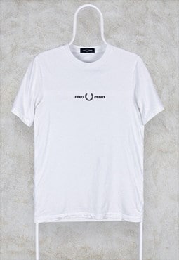 Fred Perry T Shirt White Embroidered Spell Out Men's Small