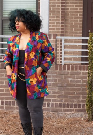 VINTAGE 80'S ABSTRACT DESIGN OVERSIZED BLAZER