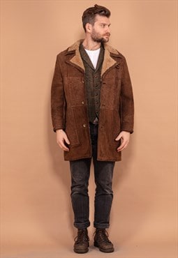 Vintage 70's Men Western Sheepskin Coat in Brown