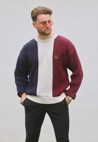 TOMMY HILFIGER STUNNING USA VINTAGE 90S TRICOLOUR JUMPER