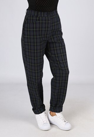 HIGH WAISTED TROUSERS TARTAN CHECKED WIDE TAPERED UK 12 (25D
