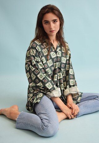 90'S RETRO ABSTRACT PRINT FESTIVAL OVERSIZED DADS SHIRT TOP
