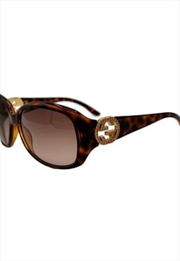 Gucci Sunglasses Oversized Brown Tortoise Shell Round Gold 