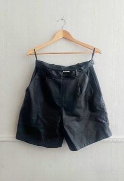 1990s Black Leather Tailored Shorts