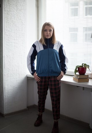 VINTAGE 80'S BLUE COLOUR BLOCK SPORT JACKET