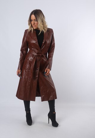 LEATHER FITTED JACKET LONG 90'S VINTAGE (BJDI) UK 8 - 10