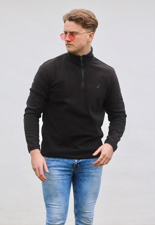 NAUTICA USA 1/4 ZIP JET BLACK FLEECE SWEATSHIRT