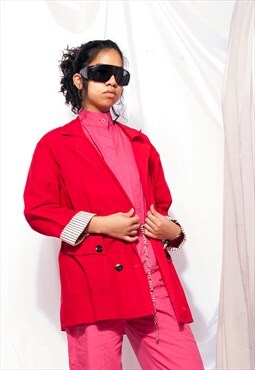 Vintage blazer coat 80s red double breasted long jacket