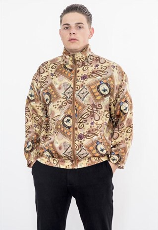 VINTAGE 90S BROWN BEIGE HORSE BOMBER JACKET