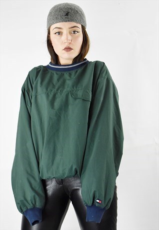 UNISEX 90S VINTAGE GREEN TOMMY HILFIGER WATERPROOF TOP