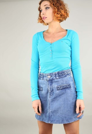 VINTAGE RETRO BLUE TOMMY HILFIGER LONG SLEEVE T-SHIRT