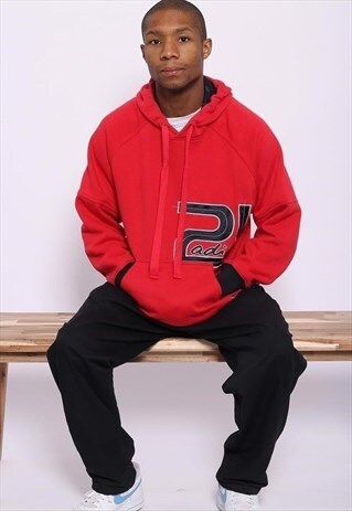 VINTAGE ADIDAS LOGO SPELL OUT HOODIE RED