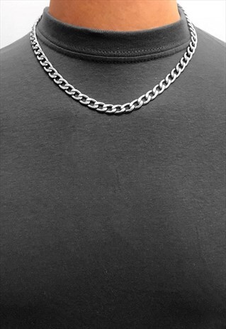6MM 22" SILVER PLATED STAINLESS STEEL CURB NECKLACE CHAIN