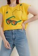 VINTAGE 90S HOLIDAY GLASSES PATTERN KNITWEAR TOP IN YELLOW S