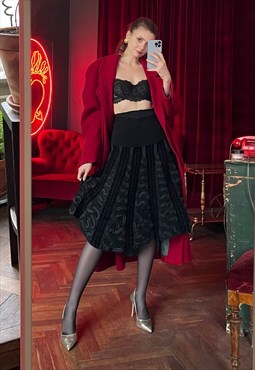 Black Embroidered Skirt, Mid Length Embellished skirt