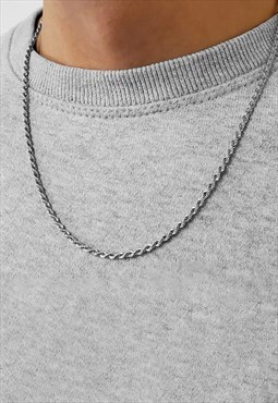 54 Floral 24" 3mm Rope Twist Snake Necklace Chain - Silver