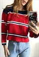 RETRO 70S RED STRIPED CROP SWEATER / JUMPER - LARGE 