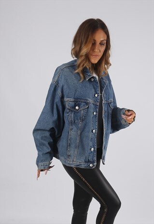 VINTAGE DENIM JACKET OVERSIZED FITTED UK 18 XXL (R3J)