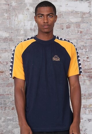 VINTAGE KAPPA TAPE LOGO T-SHIRT BLUE ORANGE