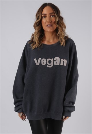 VINTAGE VEGAN SWEATSHIRT OVERSIZED PRINT UK 22 - 24 (DL2G)