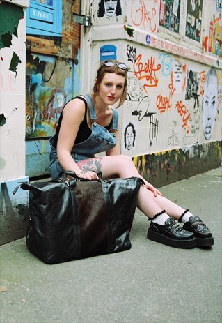 STONE PRINT BLACK LEATHER & COWHIDE HOLDALL