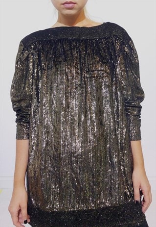 VINTAGE 80'S STYLE GOLDEN THREAD OVER-SIZED KNIT TOP