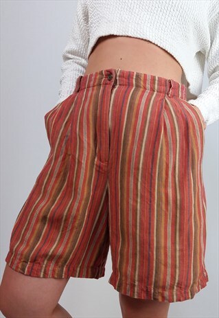 VINTAGE 90'S HIGH WAIST STRIPED BOHO LINEN SHORTS CULOTTES