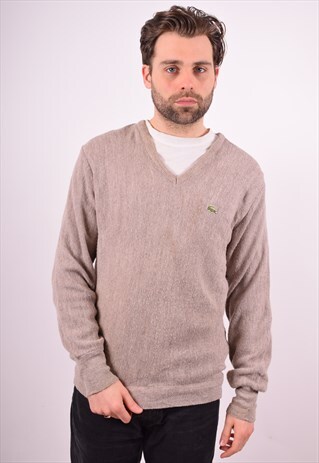 LACOSTE MENS VINTAGE JUMPER SWEATER LARGE BROWN 90'S
