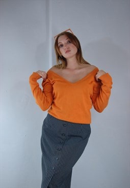 Vintage y2k off shoulders bright sweater jumper in orange