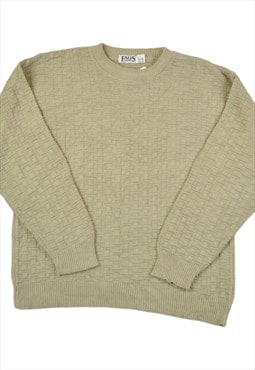 Vintage Knitted Jumper Retro Pattern Tan XL