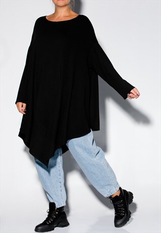 Black Maxi Tunic/ long sleeve top/ plus size tunic/ 