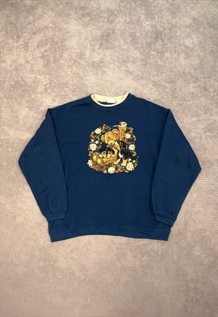 VINTAGE SWEATSHIRT COTTAGECORE CUTE BEARS PATTERNED JUMPER