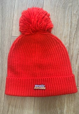 Limited Edition - Red Knitted Pom Pom Beanie with Enamel Pin