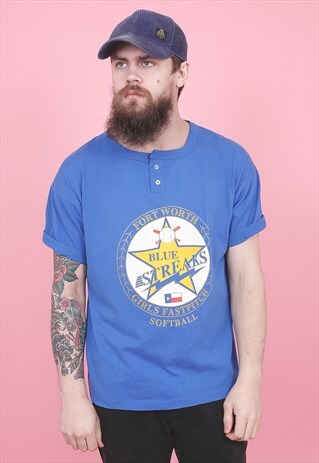 VINTAGE USA BLUE STREAKS SOFTBALL T-SHIRT /R6293