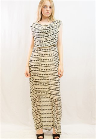 BLACK WHITE COLOR MULTI STAR PRINT CHIFFON MAXI DRESS