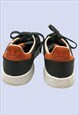 BLACK ORANGE LEATHER SUEDE LOW LACE UP CASUAL TRAINERS