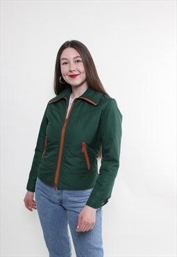 80s cropped jacket, vintage green jacket, collared jacket