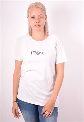 EMPORIO ARMANI WOMENS VINTAGE T-SHIRT TOP MEDIUM WHITE 90S