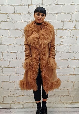 VINTAGE BEIGE SUEDE/SHEEPSKIN AFGHAN COAT